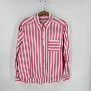 LOFT Pink White Striped Button Down Shirt Size M Coastal Preppy Spring